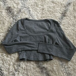Ribbed Scoop Neck Crop Top Long Sleeve